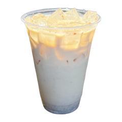 An iced blueberry white chocolate mocha with whipped cream