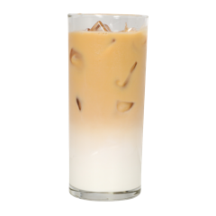 An iced latte in a tall glass