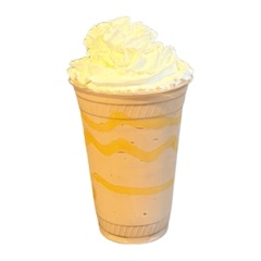 A peanut butter malt milkshake with a peanut butter swirl and whipped cream